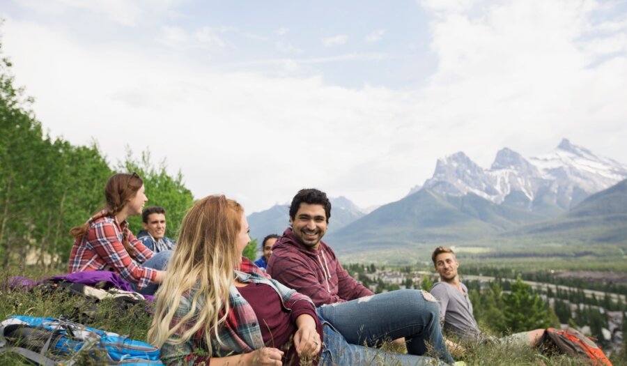 Group on slope with 3 Sisters Large