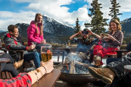 Apres ski on the patio at the Juniper Bistro in Banff