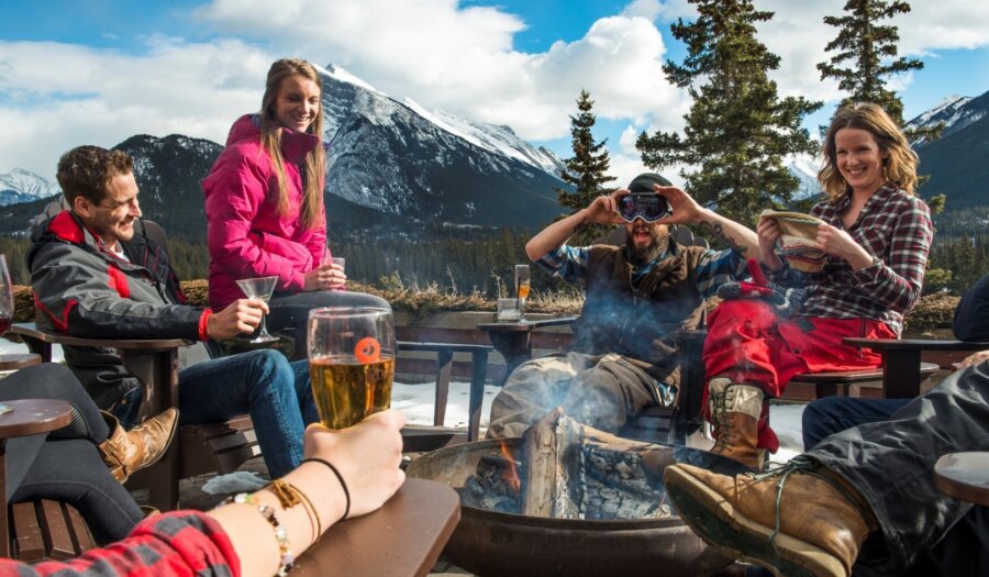 Apres ski on the patio at the Juniper Bistro in Banff