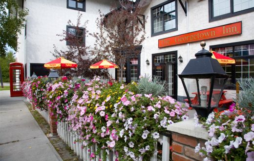 Georgetown Inn features a beautiful outdoor patio in Canmore, Alberta.